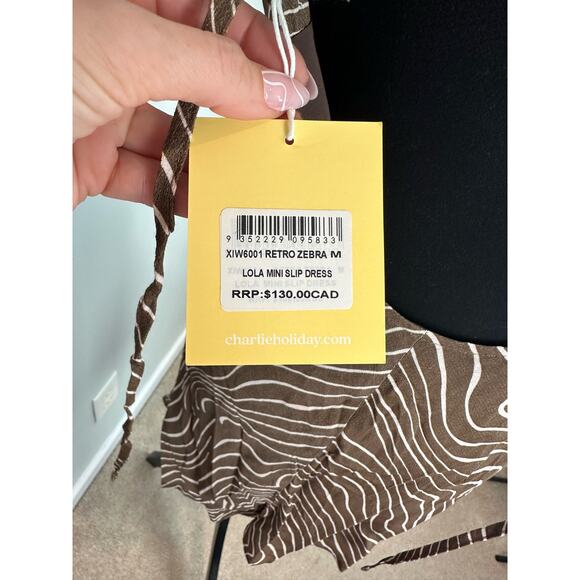 NWT Charlie Holiday Lola Mini Slip Dress Retro Zebra M - Picture 8 of 8
